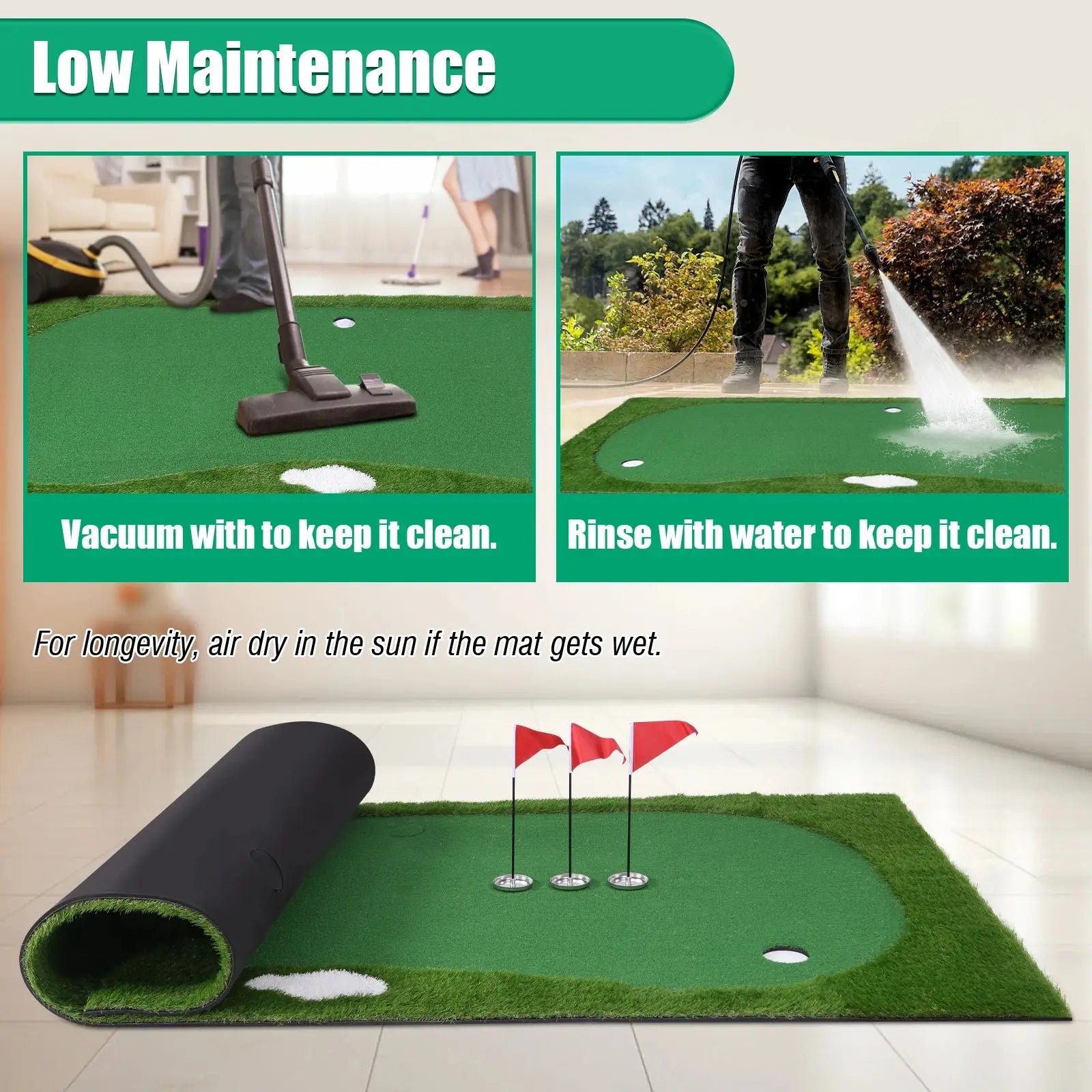 3mx1.5m Golf Putting Training Mat 3 Flag Practice Putting Green Mat with Movable Cup Slope Pad for Hitting Golf Simulator New ﻿ - Ai-TechWorld