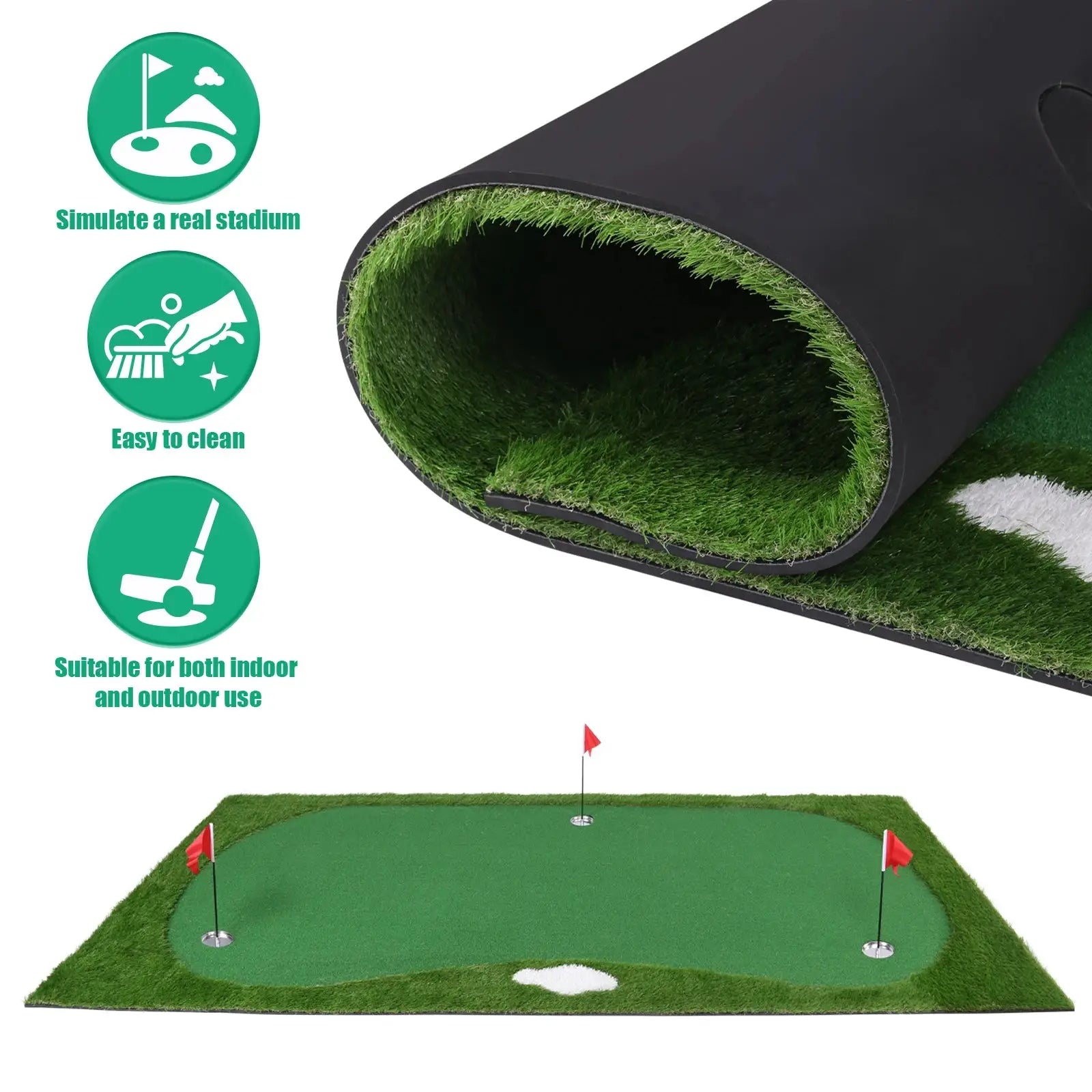3mx1.5m Golf Putting Training Mat 3 Flag Practice Putting Green Mat with Movable Cup Slope Pad for Hitting Golf Simulator New ﻿ - Ai-TechWorld