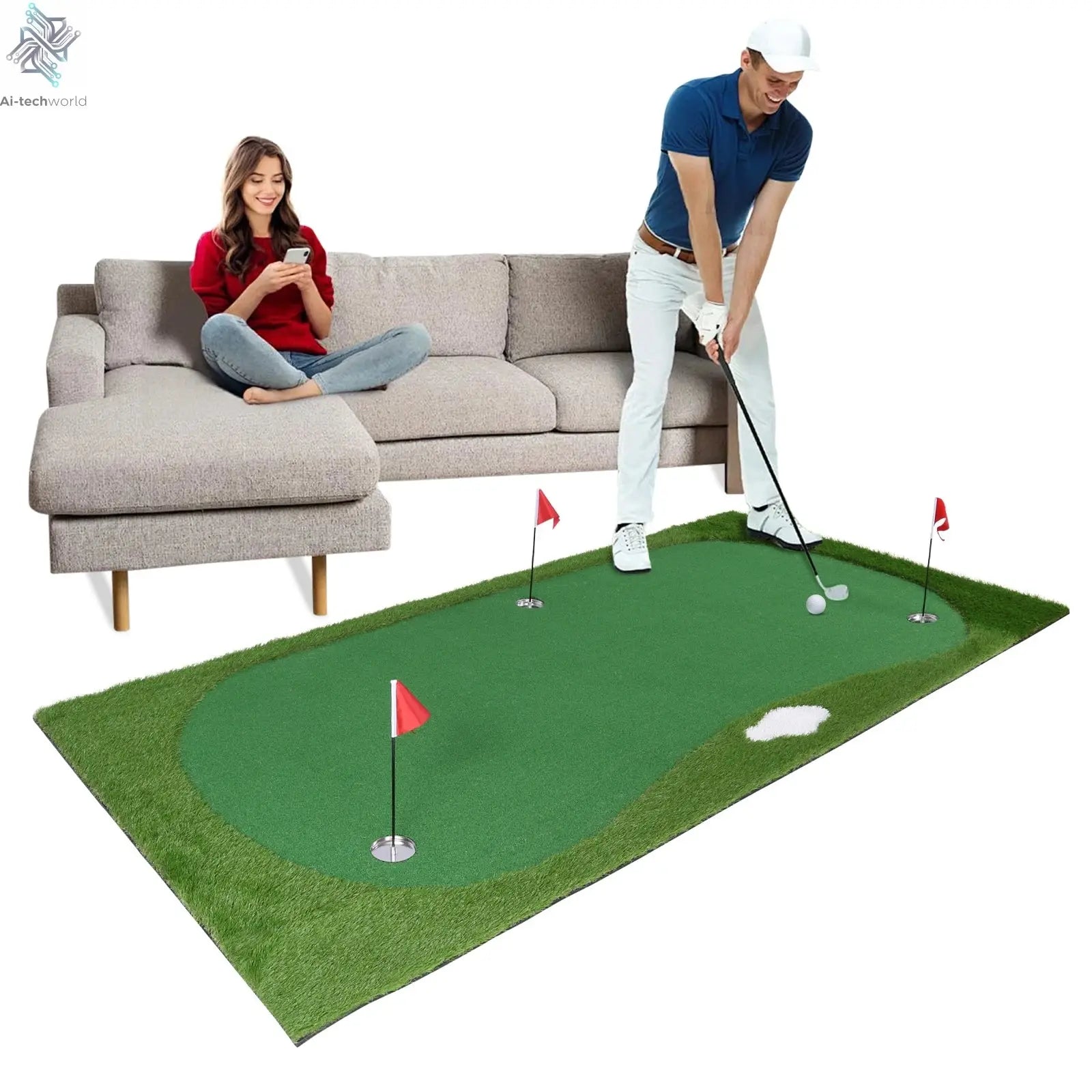 3mx1.5m Golf Putting Training Mat 3 Flag Practice Putting Green Mat with Movable Cup Slope Pad for Hitting Golf Simulator New ﻿ - Ai-TechWorld