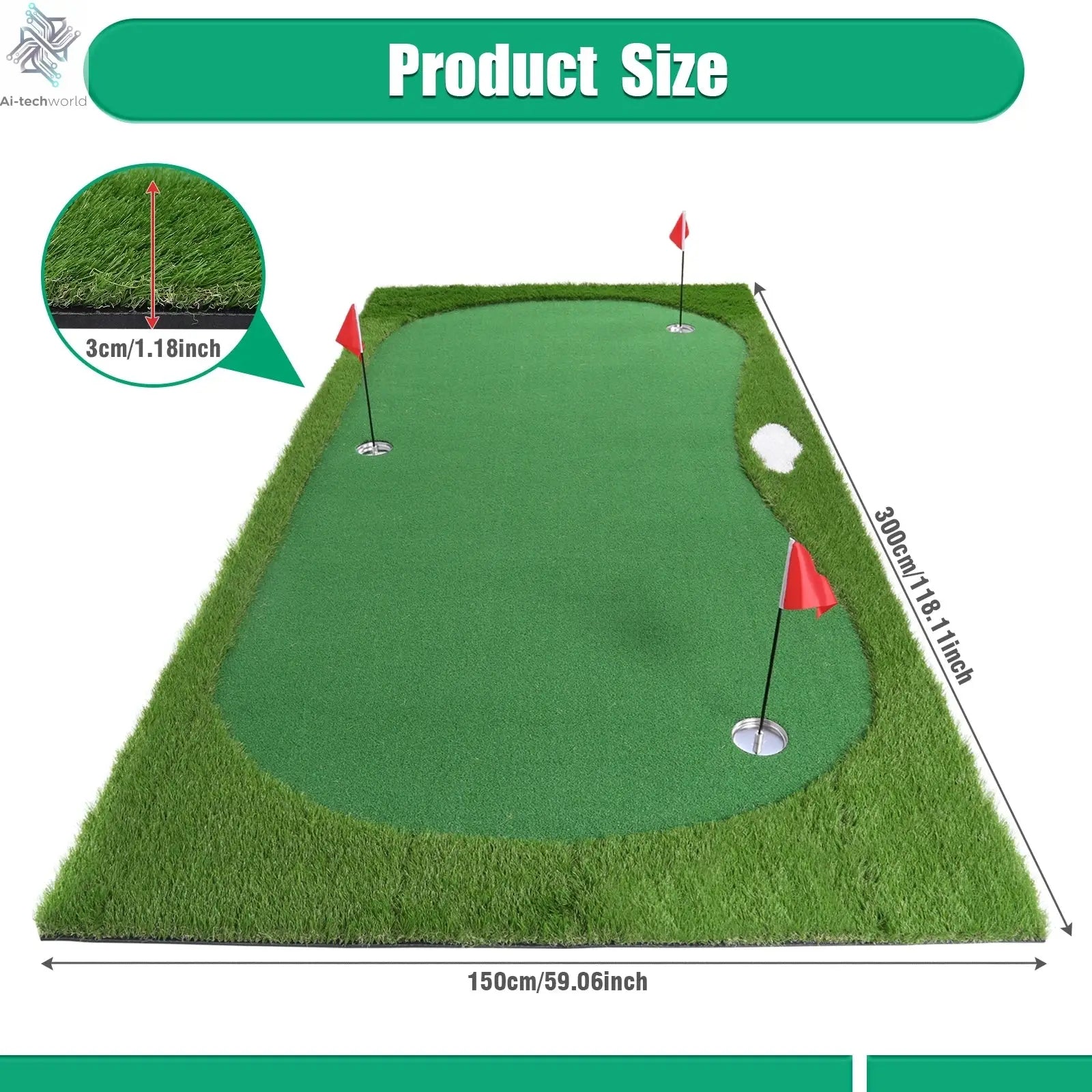 3mx1.5m Golf Putting Training Mat 3 Flag Practice Putting Green Mat with Movable Cup Slope Pad for Hitting Golf Simulator New ﻿ - Ai-TechWorld