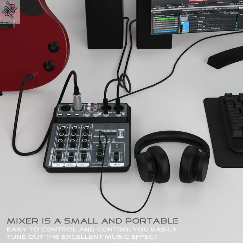 4 Channel Audio Mixer 48V Phantom Power USB Studio Sound Mixers Bluetooth DJ Console Mixing for Karaok Ai-TechWorld 