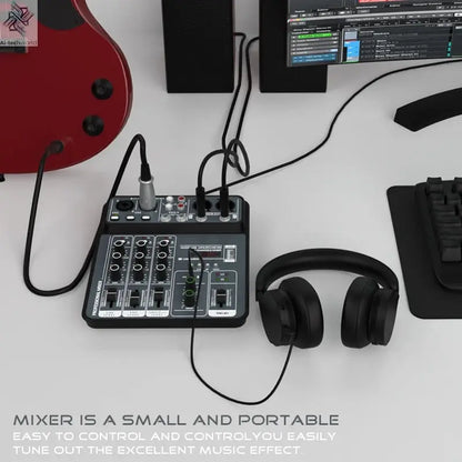4 Channel Audio Mixer 48V Phantom Power USB Studio Sound Mixers Bluetooth DJ Console Mixing for Karaok Ai-TechWorld 