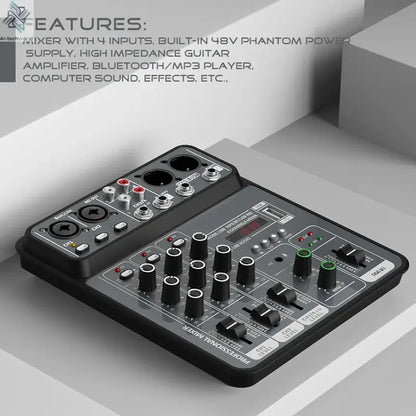 4 Channel Audio Mixer 48V Phantom Power USB Studio Sound Mixers Bluetooth DJ Console Mixing for Karaok Ai-TechWorld 
