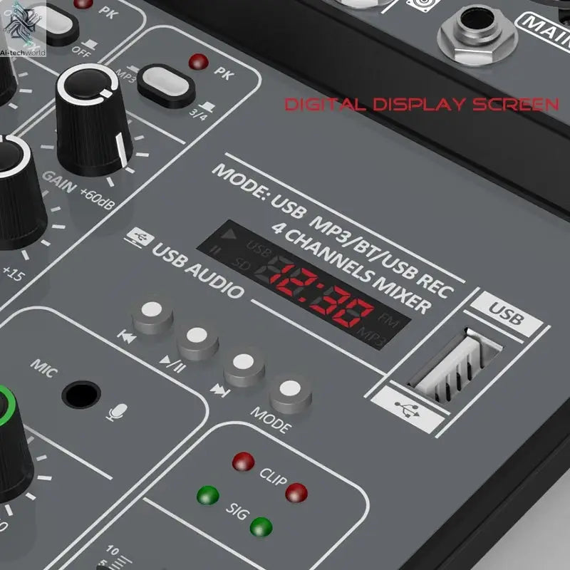 4 Channel Audio Mixer 48V Phantom Power USB Studio Sound Mixers Bluetooth DJ Console Mixing for Karaok Ai-TechWorld 