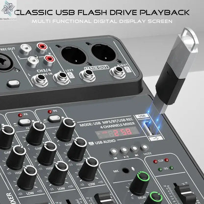 4 Channel Audio Mixer 48V Phantom Power USB Studio Sound Mixers Bluetooth DJ Console Mixing for Karaok Ai-TechWorld 