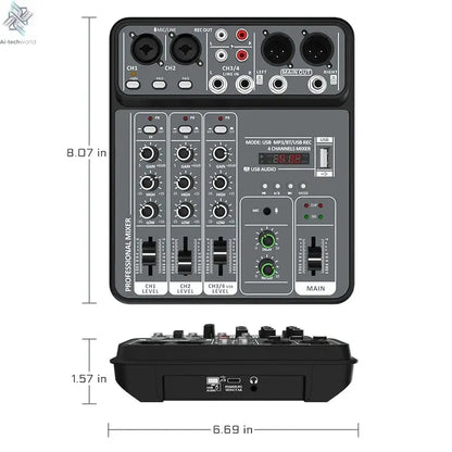 4 Channel Audio Mixer 48V Phantom Power USB Studio Sound Mixers Bluetooth DJ Console Mixing for Karaok Ai-TechWorld 