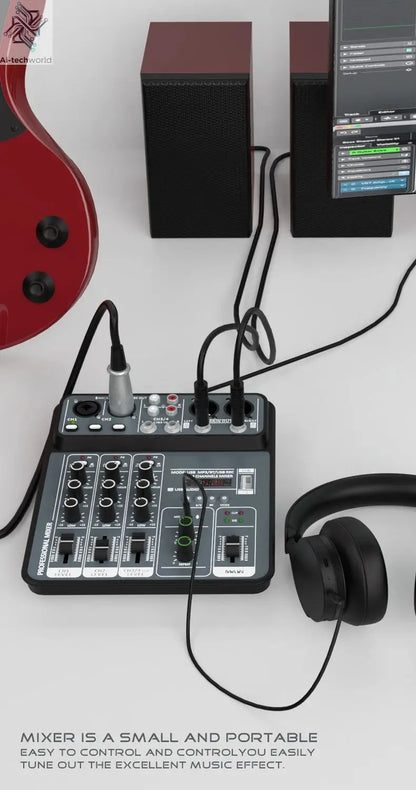 4 Channel Audio Mixer 48V Phantom Power USB Studio Sound Mixers Bluetooth DJ Console Mixing for Karaok Ai-TechWorld 