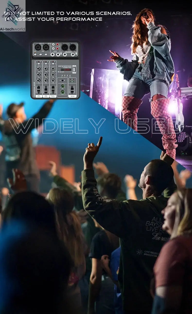 4 Channel Audio Mixer 48V Phantom Power USB Studio Sound Mixers Bluetooth DJ Console Mixing for Karaok Ai-TechWorld 
