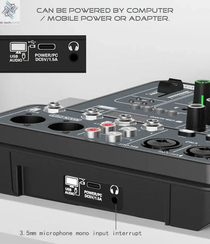 4 Channel Audio Mixer 48V Phantom Power USB Studio Sound Mixers Bluetooth DJ Console Mixing for Karaok Ai-TechWorld 