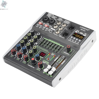 4 Channel Audio Sound Mixer 7 Band EQ 99 DSP Effects 48V Bluetooth Sound Mixing Console PC Playback Recording DJ Party AM-AX4 Ai-TechWorld 