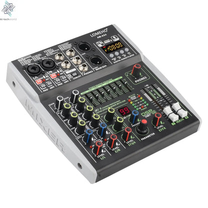 4 Channel Audio Sound Mixer 7 Band EQ 99 DSP Effects 48V Bluetooth Sound Mixing Console PC Playback Recording DJ Party AM-AX4 Ai-TechWorld 