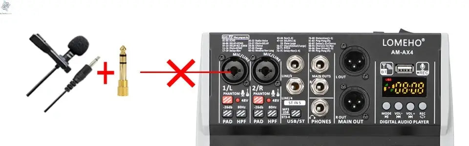 4 Channel Audio Sound Mixer 7 Band EQ 99 DSP Effects 48V Bluetooth Sound Mixing Console PC Playback Recording DJ Party AM-AX4 Ai-TechWorld 