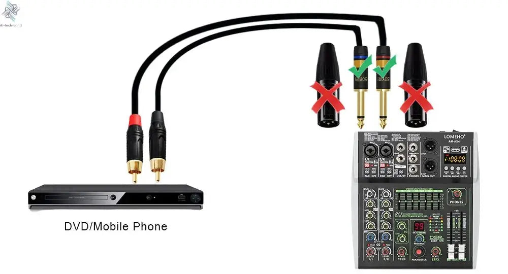 4 Channel Audio Sound Mixer 7 Band EQ 99 DSP Effects 48V Bluetooth Sound Mixing Console PC Playback Recording DJ Party AM-AX4 Ai-TechWorld 