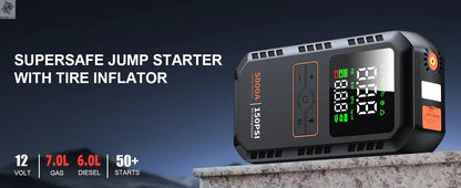 4-IN-1 Car Jump Starter with Air Compressor Peak 5000A Auto Battery Booster 150PSI Air Pump Portable Power Bank Tire Inflator Ai-TechWorld 