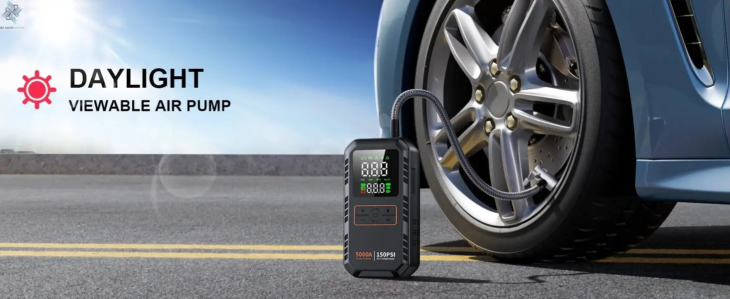 4-IN-1 Car Jump Starter with Air Compressor Peak 5000A Auto Battery Booster 150PSI Air Pump Portable Power Bank Tire Inflator Ai-TechWorld 