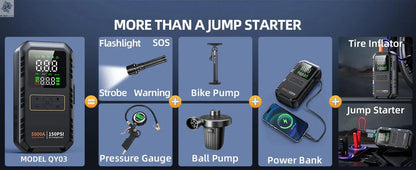 4-IN-1 Car Jump Starter with Air Compressor Peak 5000A Auto Battery Booster 150PSI Air Pump Portable Power Bank Tire Inflator Ai-TechWorld 