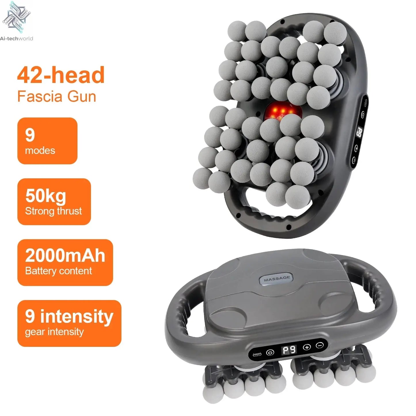 42-Heads Fascia Gun High-Frequency Vibration Body Massage Gun Back and Waist Massager Neck Shoulder Massager Muscle masajeador Ai-TechWorld 
