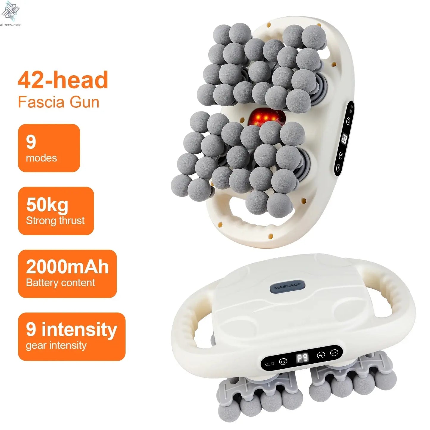 42-Heads Fascia Gun High-Frequency Vibration Body Massage Gun Back and Waist Massager Neck Shoulder Massager Muscle masajeador Ai-TechWorld 