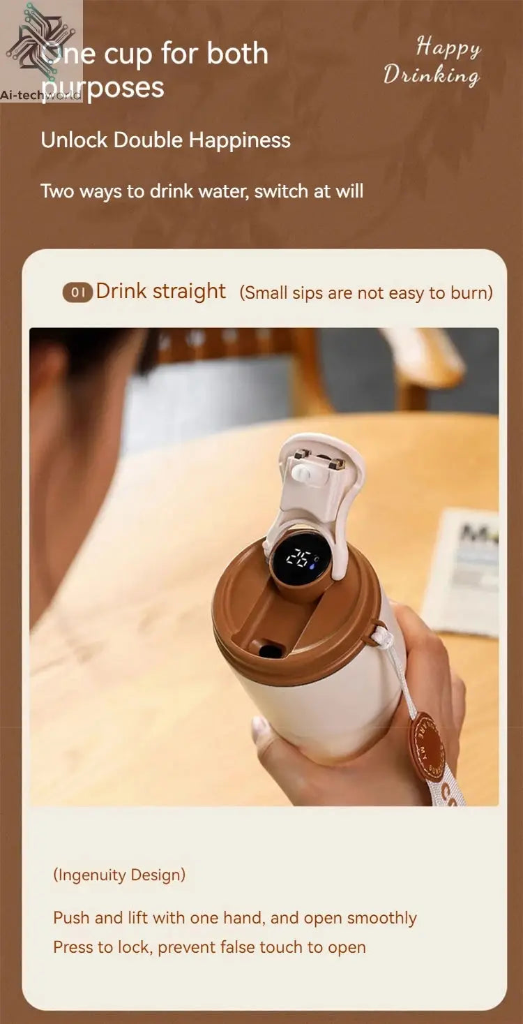 450ML Stainless Steel Thermo Water Bottle LED Temperature Display Coffee Cup Keep Cold and Heat Thermal Mug Travel Vacuum Flask Ai-TechWorld 