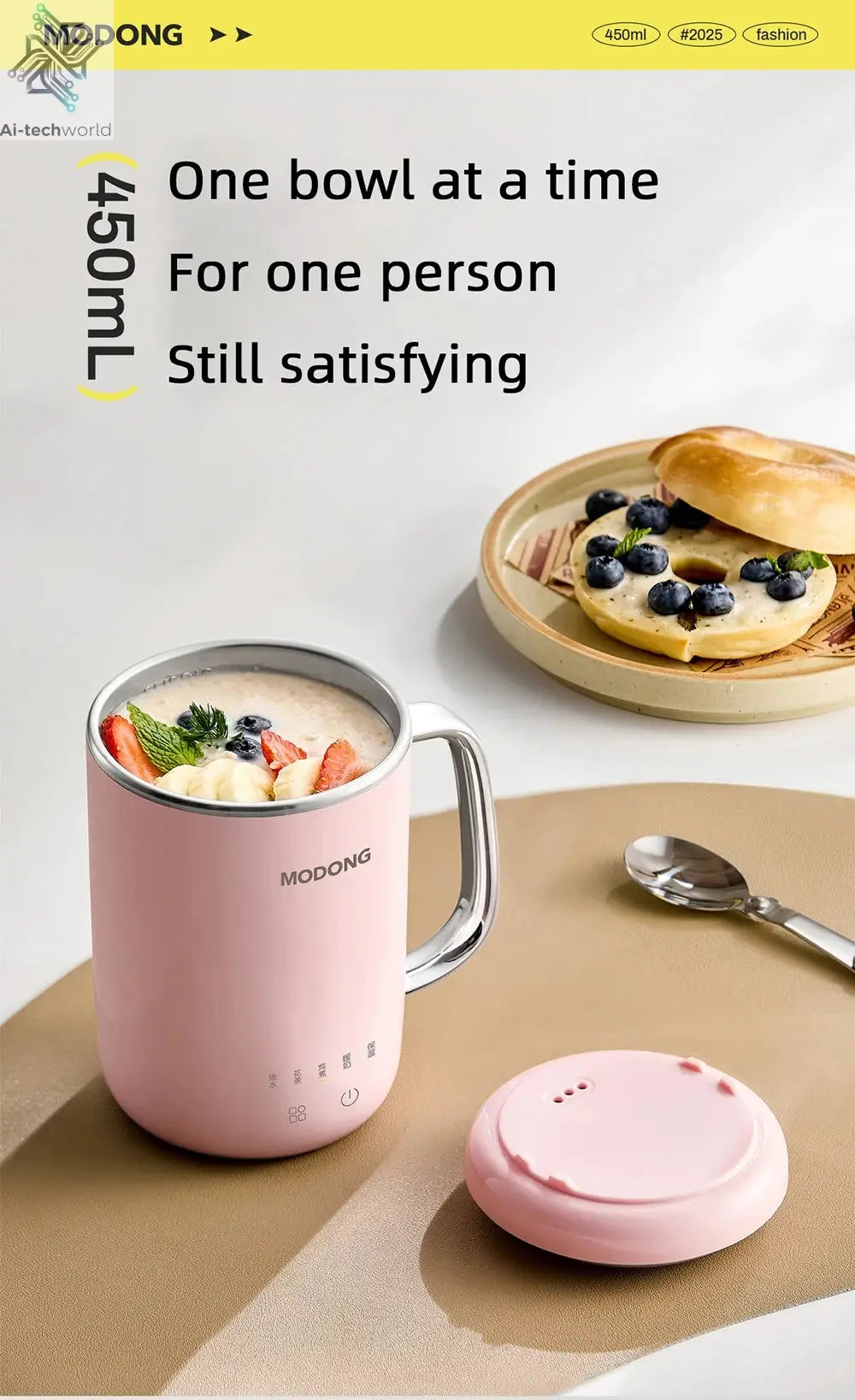 450ml Electric Kettle Cooking Pot Portable Heating Cup Stew Cup Travel Multicooker Hotpot Office Health Preserving Pot 220V Ai-TechWorld 