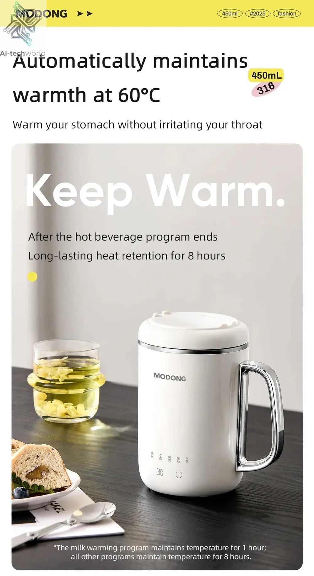 450ml Electric Kettle Cooking Pot Portable Heating Cup Stew Cup Travel Multicooker Hotpot Office Health Preserving Pot 220V Ai-TechWorld 