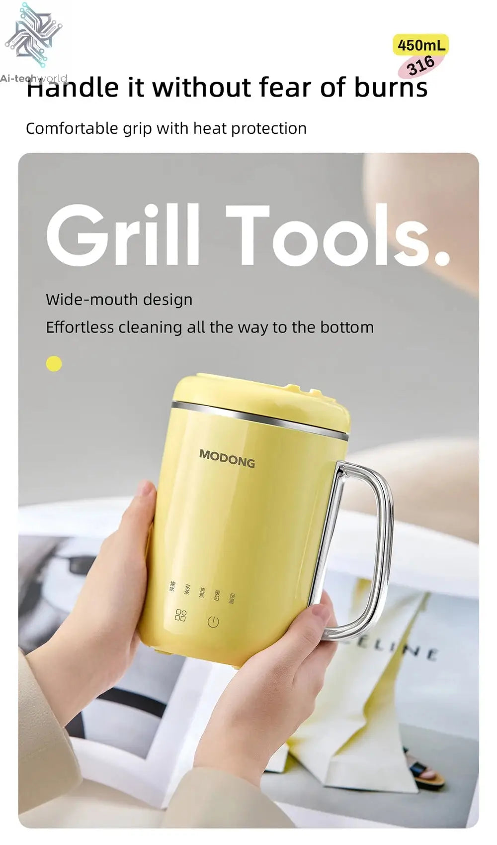 450ml Electric Kettle Cooking Pot Portable Heating Cup Stew Cup Travel Multicooker Hotpot Office Health Preserving Pot 220V Ai-TechWorld 