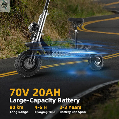 48-72V Electric Scooter for Adults 90KM/H 10-11''Tubeless Off Road Tire Hydraulic / SpringSuspension Foldable Escooter with Seat Ai-TechWorld 