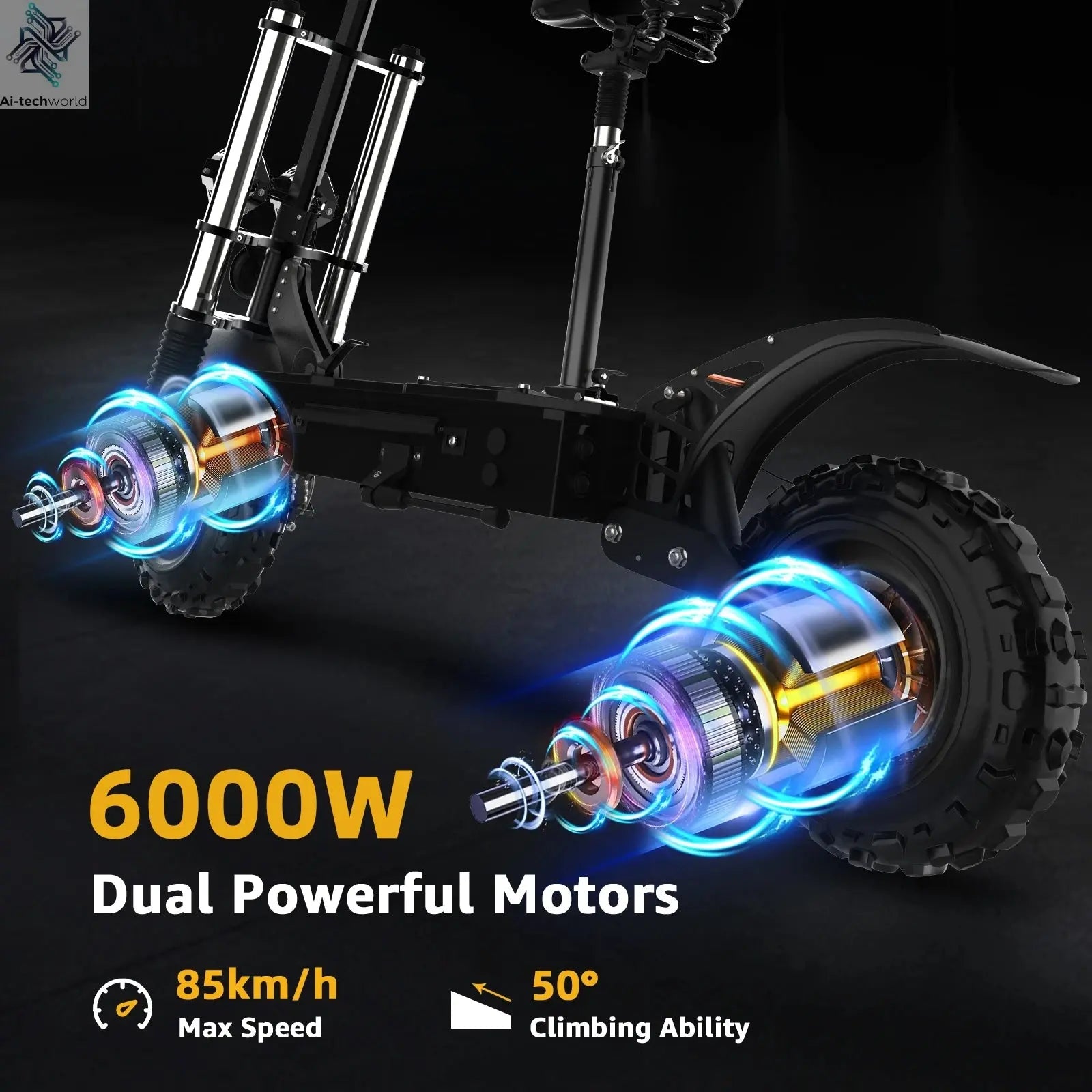 48-72V Electric Scooter for Adults 90KM/H 10-11''Tubeless Off Road Tire Hydraulic / SpringSuspension Foldable Escooter with Seat Ai-TechWorld 