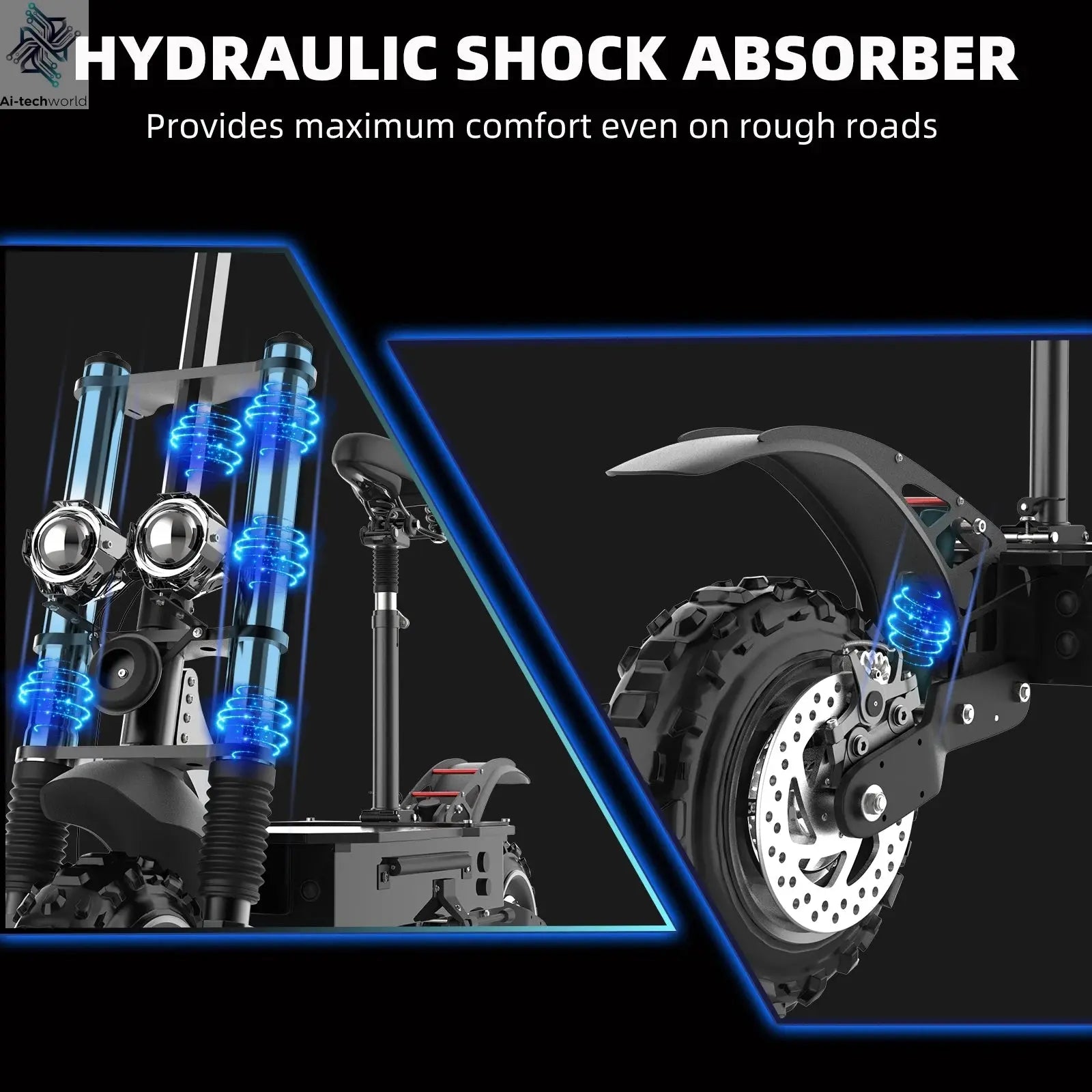 48-72V Electric Scooter for Adults 90KM/H 10-11''Tubeless Off Road Tire Hydraulic / SpringSuspension Foldable Escooter with Seat Ai-TechWorld 