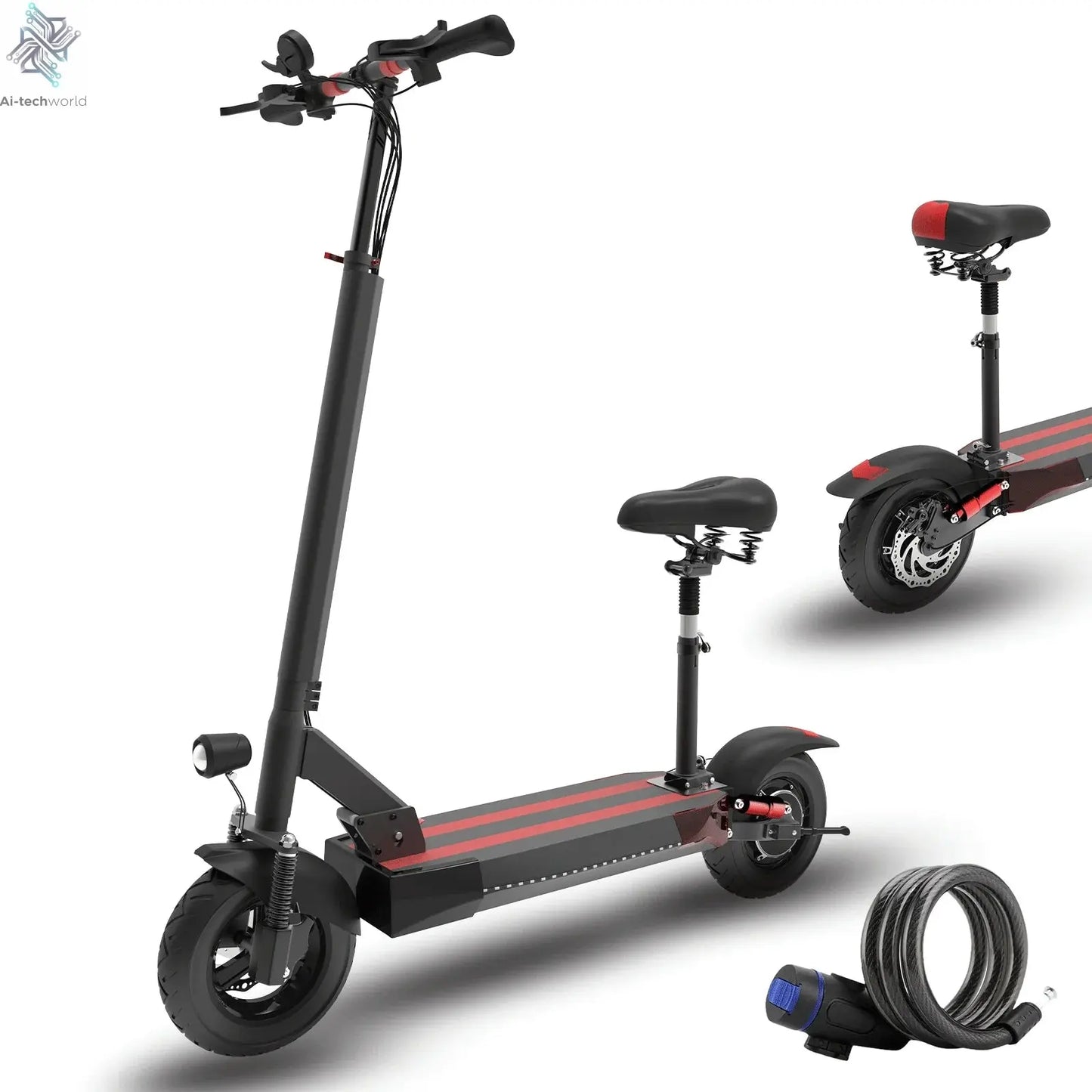 48-72V Electric Scooter for Adults 90KM/H 10-11''Tubeless Off Road Tire Hydraulic / SpringSuspension Foldable Escooter with Seat Ai-TechWorld 