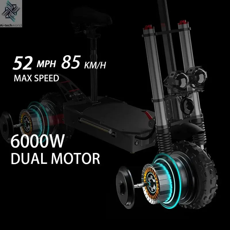 48-72V Electric Scooter for Adults 90KM/H 10-11''Tubeless Off Road Tire Hydraulic / SpringSuspension Foldable Escooter with Seat Ai-TechWorld 