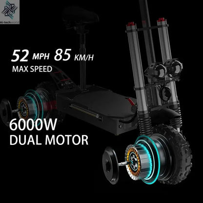 48-72V Electric Scooter for Adults 90KM/H 10-11''Tubeless Off Road Tire Hydraulic / SpringSuspension Foldable Escooter with Seat Ai-TechWorld 