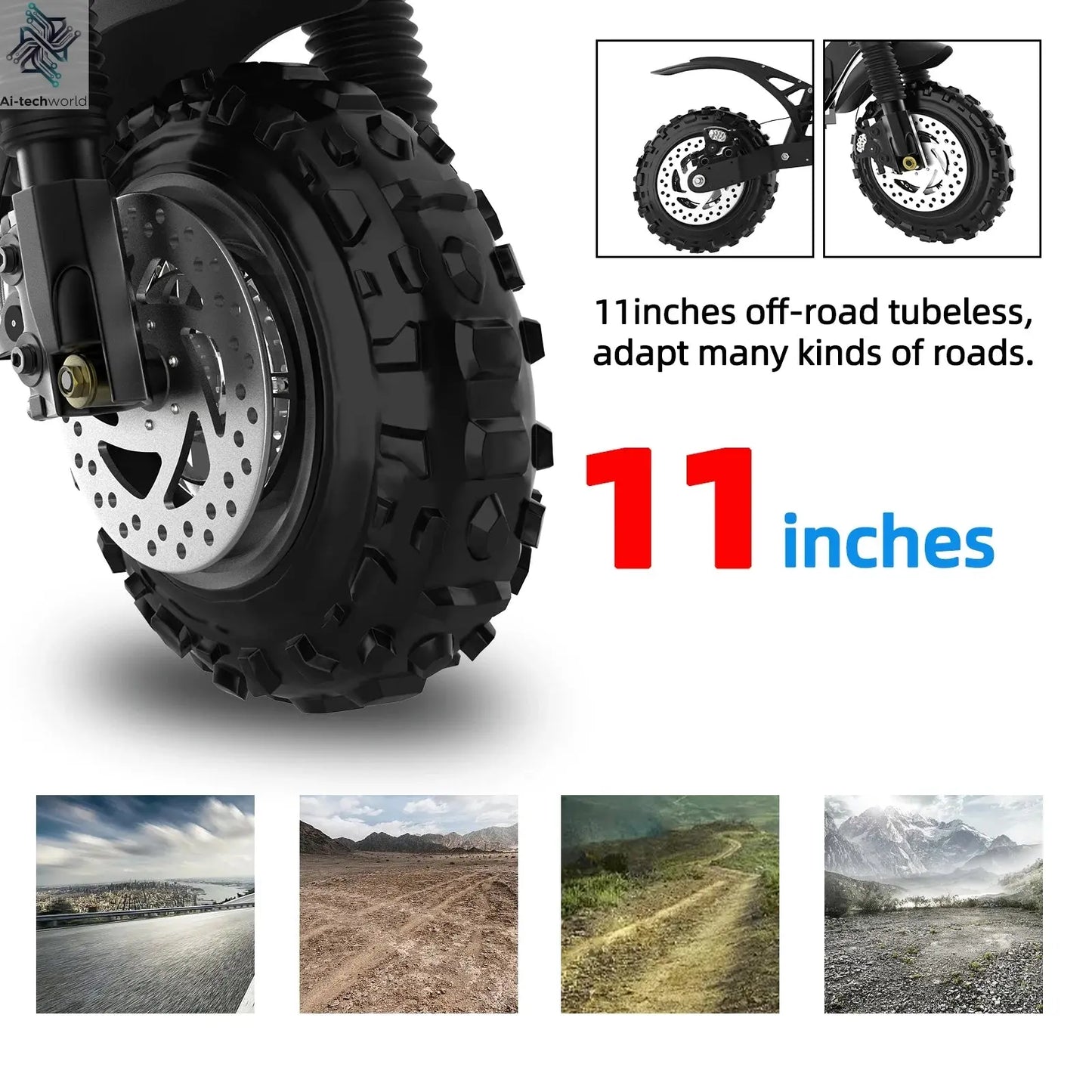 48-72V Electric Scooter for Adults 90KM/H 10-11''Tubeless Off Road Tire Hydraulic / SpringSuspension Foldable Escooter with Seat Ai-TechWorld 