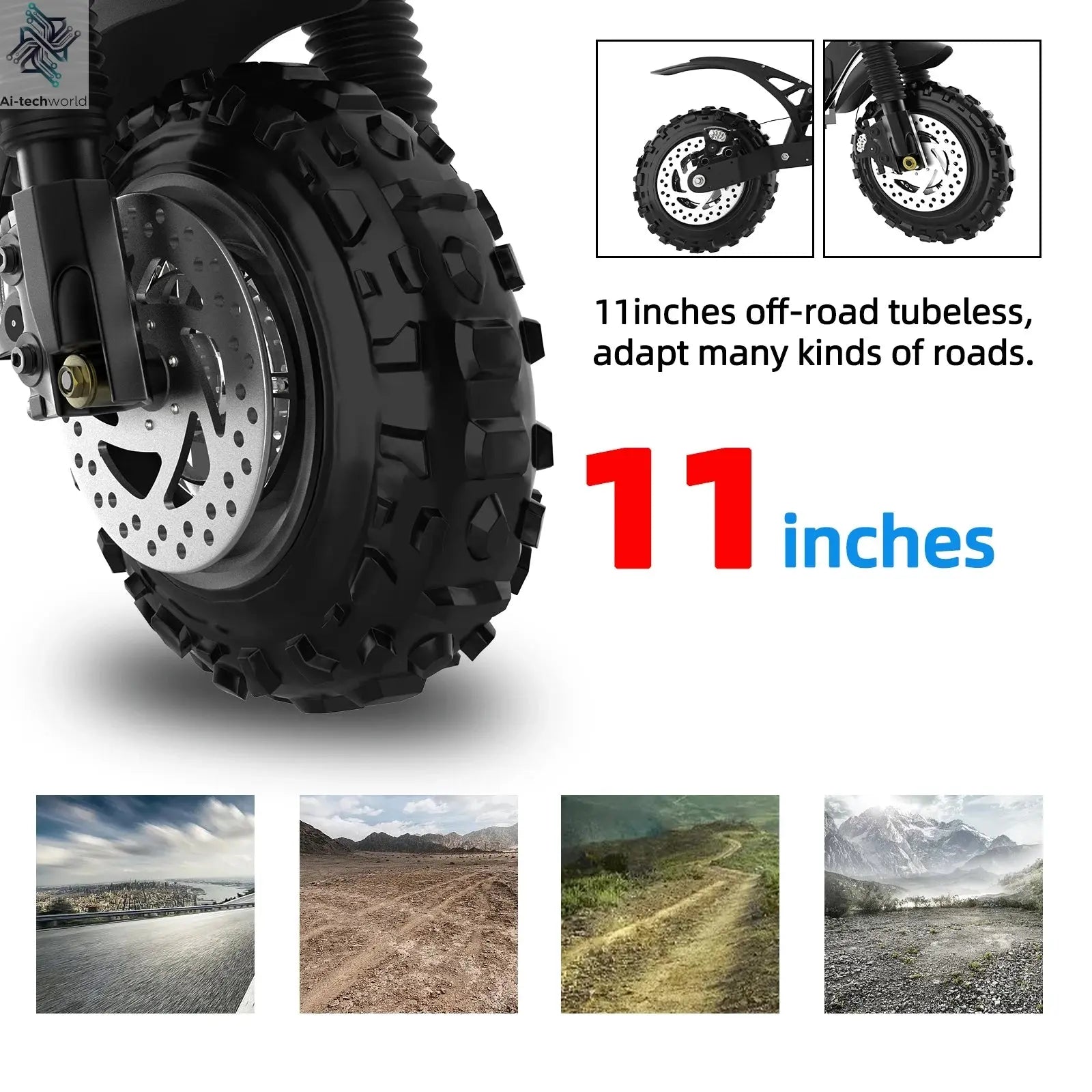 48-72V Electric Scooter for Adults 90KM/H 10-11''Tubeless Off Road Tire Hydraulic / SpringSuspension Foldable Escooter with Seat Ai-TechWorld 