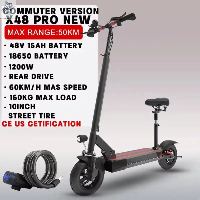 48-72V Electric Scooter for Adults 90KM/H 10-11''Tubeless Off Road Tire Hydraulic / SpringSuspension Foldable Escooter with Seat Ai-TechWorld 