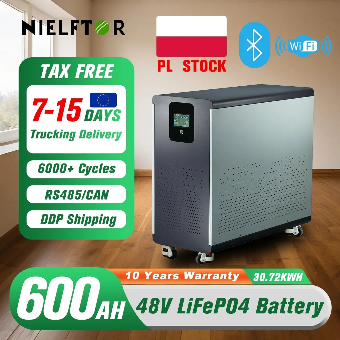 48V 600Ah LiFePO4 Lithium Battery Pack 30Kwh 100Ah 120Ah 200Ah 300Ah Built-in 200A BMS 6000+ Cycle For Solar System EU PL Stock - Ai-TechWorld