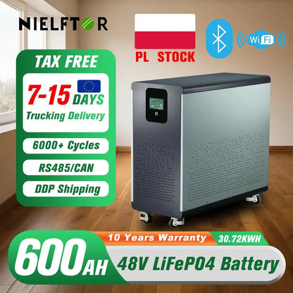 48V 600Ah LiFePO4 Lithium Battery Pack 30Kwh 100Ah 120Ah 200Ah 300Ah Built-in 200A BMS 6000+ Cycle For Solar System EU PL Stock - Ai-TechWorld