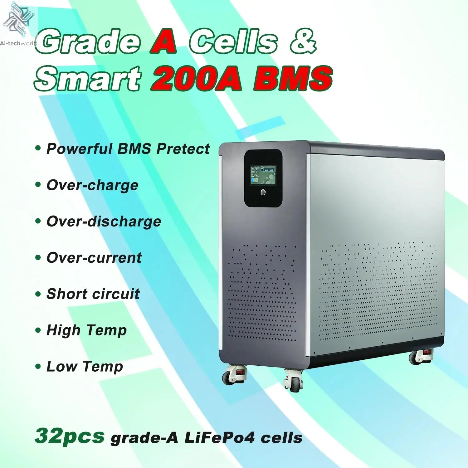 48V 600Ah LiFePO4 Lithium Battery Pack 30Kwh 100Ah 120Ah 200Ah 300Ah Built-in 200A BMS 6000+ Cycle For Solar System EU PL Stock - Ai-TechWorld
