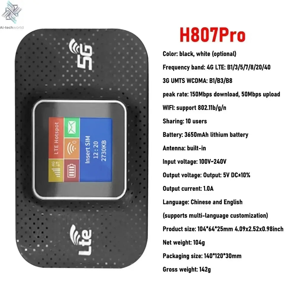 4G 5G WiFi 6 Mobile Hotspot Router Support 10 Users with SIM Card Slot Wireless Router Portable WiFi Hotspot for Home Travel Ai-TechWorld 