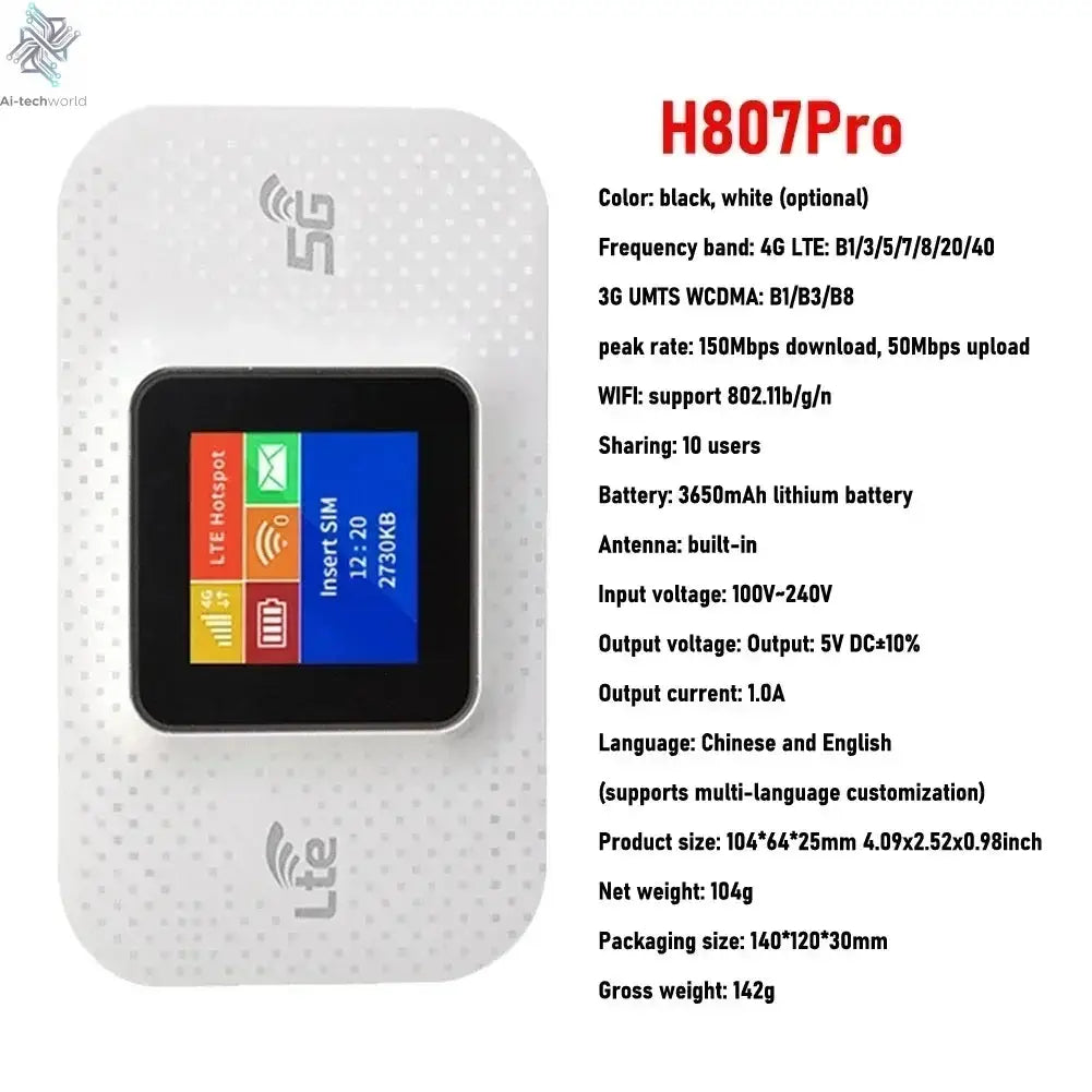 4G 5G WiFi 6 Mobile Hotspot Router Support 10 Users with SIM Card Slot Wireless Router Portable WiFi Hotspot for Home Travel Ai-TechWorld 