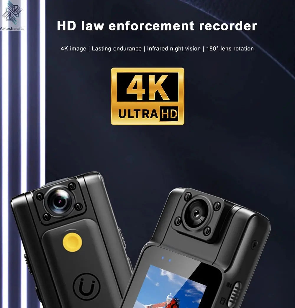 4K 1080P HD Wifi Mini Camera Handheld Back Clip Law Enforcement IR Night Vision Smart Portable Camera Car Recorder Ai-TechWorld 