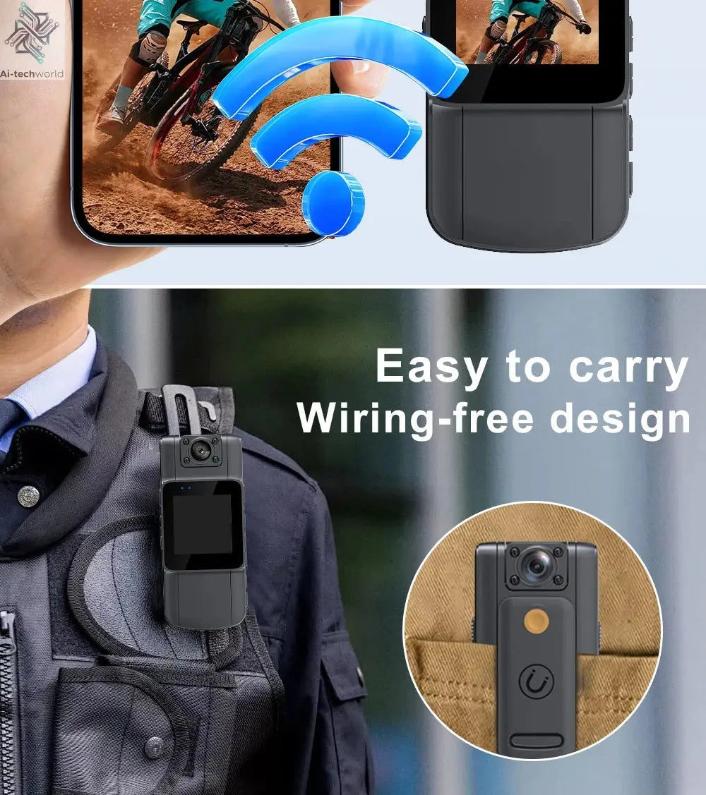 4K 1080P HD Wifi Mini Camera Handheld Back Clip Law Enforcement IR Night Vision Smart Portable Camera Car Recorder Ai-TechWorld 