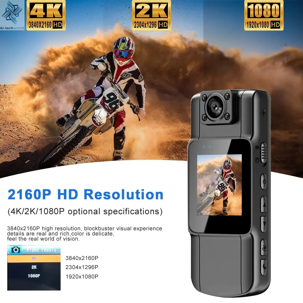 4K 1080P HD Wifi Mini Camera Handheld Back Clip Law Enforcement IR Night Vision Smart Portable Camera Car Recorder Ai-TechWorld 