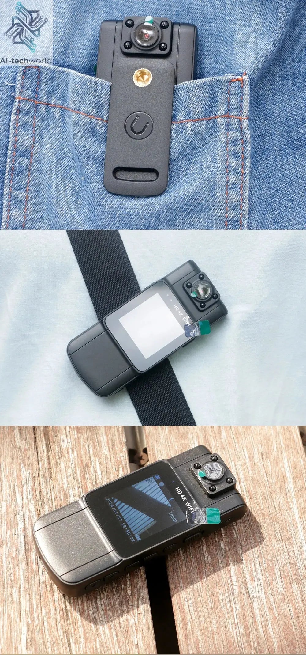 4K 1080P HD Wifi Mini Camera Handheld Back Clip Law Enforcement IR Night Vision Smart Portable Camera Car Recorder Ai-TechWorld 