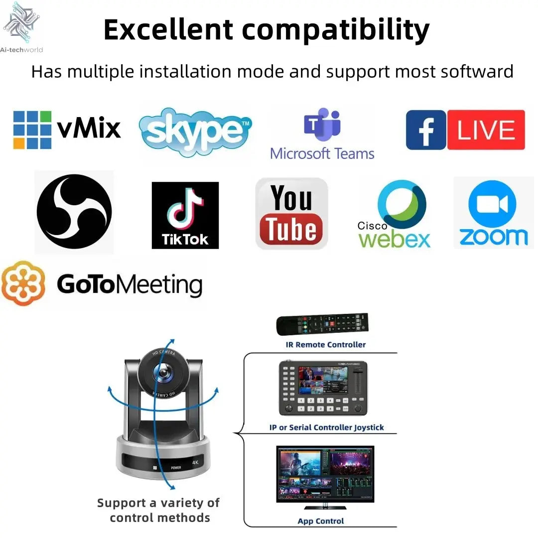 4K 1080P NDI Conference Camera PTZ Video Live Streaming SDI HDMI USB IP POE 10X 20X zoom for Church NetMeeting Broadcast Youtube - Ai - TechWorld