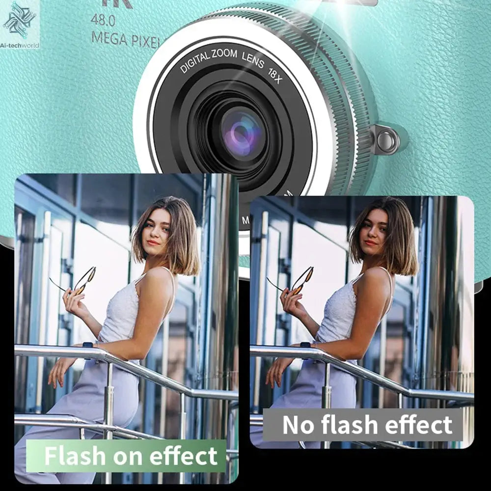 4K Digital Camera Beauty Filters 48MP HD Student CCD Camera CMOS Anti Shake 180° Flip Screen Selfie Camera for Kids Adults Gift - Ai-TechWorld