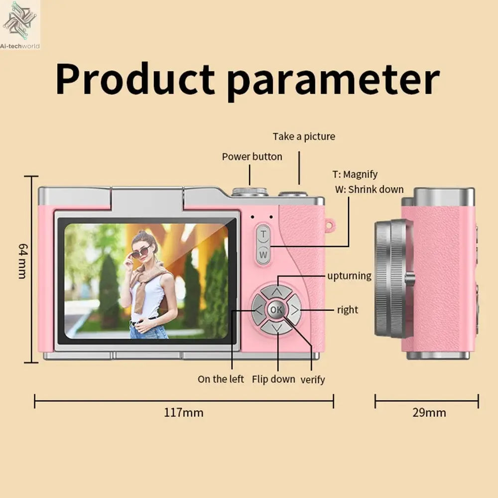 4K Digital Camera Beauty Filters 48MP HD Student CCD Camera CMOS Anti Shake 180° Flip Screen Selfie Camera for Kids Adults Gift - Ai-TechWorld