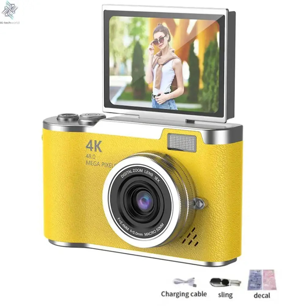 4K Digital Camera Beauty Filters 48MP HD Student CCD Camera CMOS Anti Shake 180° Flip Screen Selfie Camera for Kids Adults Gift - Ai-TechWorld