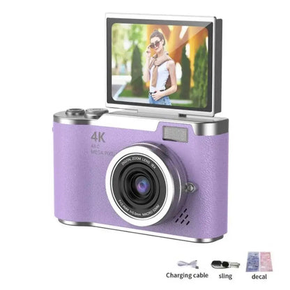 4K Digital Camera Beauty Filters 48MP HD Student CCD Camera CMOS Anti Shake 180° Flip Screen Selfie Camera for Kids Adults Gift - Ai-TechWorld