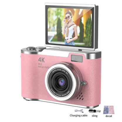 4K Digital Camera Beauty Filters 48MP HD Student CCD Camera CMOS Anti Shake 180° Flip Screen Selfie Camera for Kids Adults Gift - Ai-TechWorld